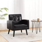 Modern Armchair Accent Chair – Faux Leather Tufted, Solid Wood Legs