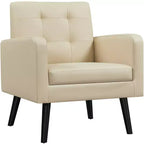 Yaheetech Modern Armchair Accent Chair Faux Leather Tufted with Solid Wood Legs